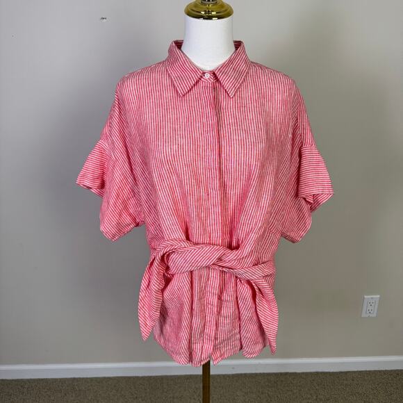 Lauren Ralph Lauren Tie Front Linen Button Up Shirt US Women's 1X Plus - Picture 2 of 7